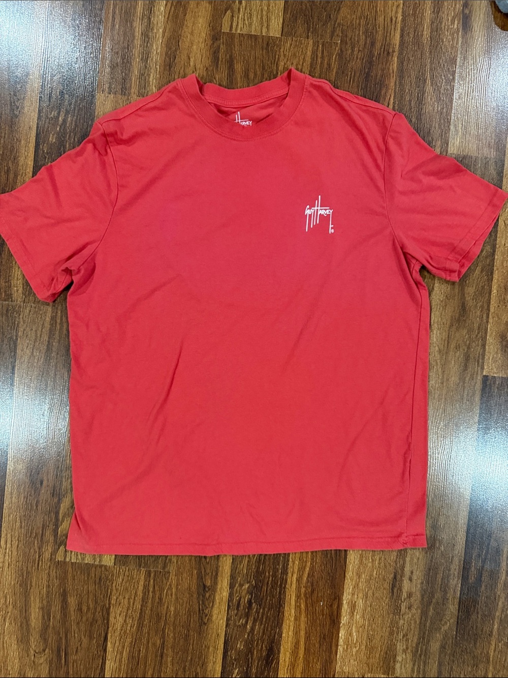 Guy Harvey Red Short‑Sleeve Crewneck Tee with Small Chest Logo